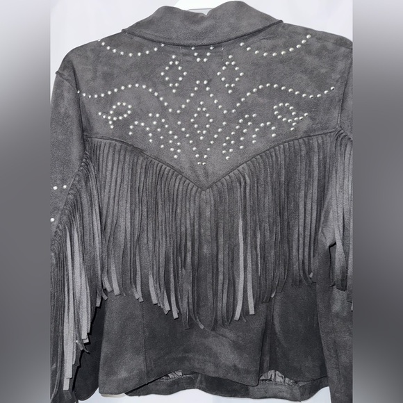 BLAIR FRINGE AND STUDDED FAUX SUEDE SNAP JACKET SIZE XL - Picture 11 of 14